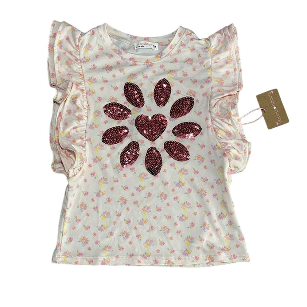 Young Hearts Flower Sequin Blouse Sz. 7/8
